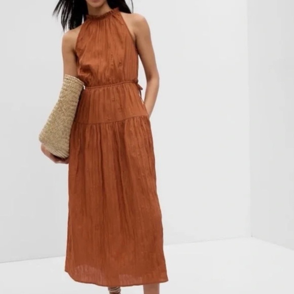 Gap Halter Neck Midi Dress Copper Orange Size XL